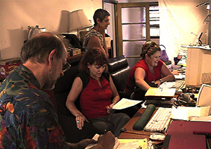 The Motherlode Pictures production office. (clockwise from top) Exec. Prod., Anna Root; costumer, Lisa Norcia; producer, Erica Steele; and prod. designer, Richard B. Lewis.